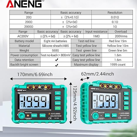 MH14 Electrical Insulation Resistance Tester Digital High-precision Resistance Grounding Voltage Measuring Meter