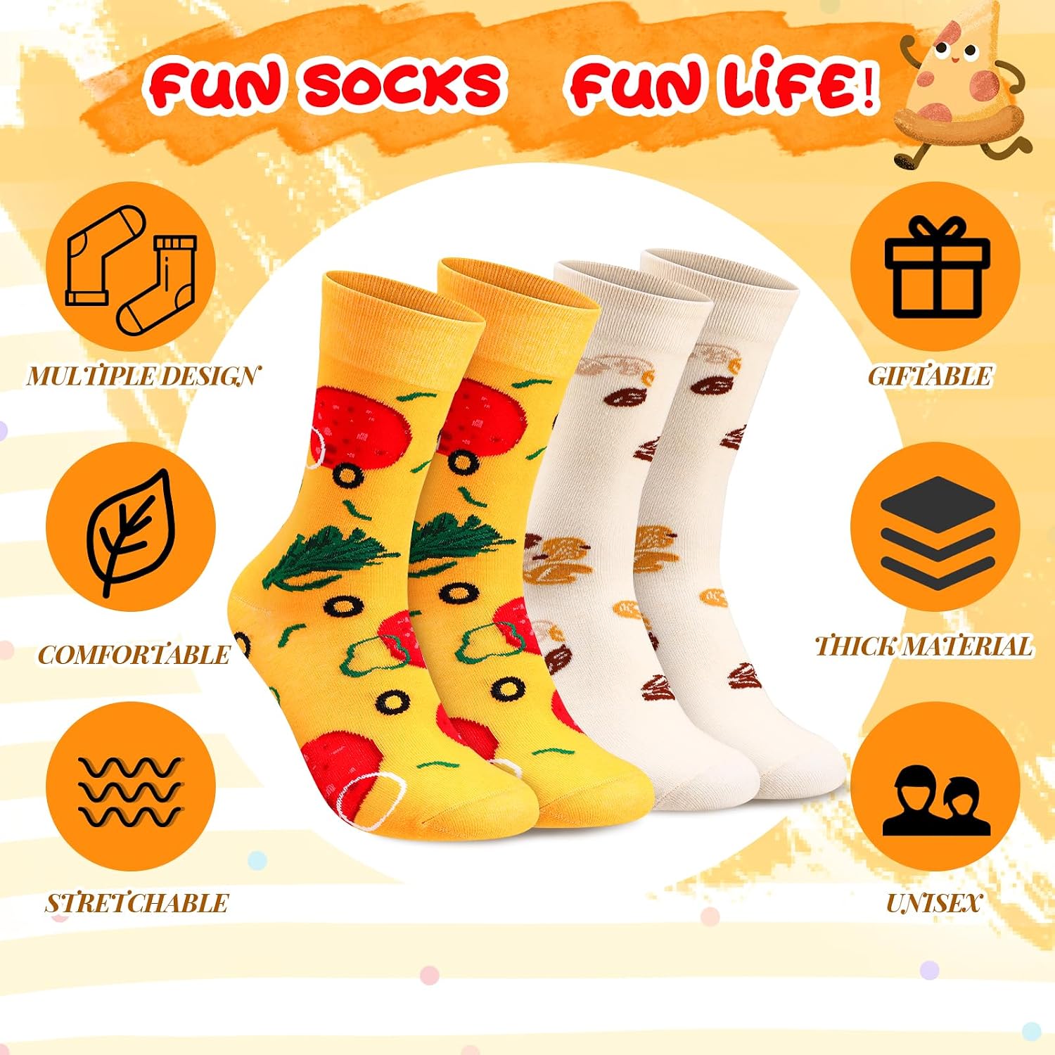 Jspupifip 4 Pairs Funny Pizza Socks Box Pizza Lovers Gifts Novelty Food Socks for Men Women Teen Father's Day Birthday Gifts Christmas Stocking Stuffers