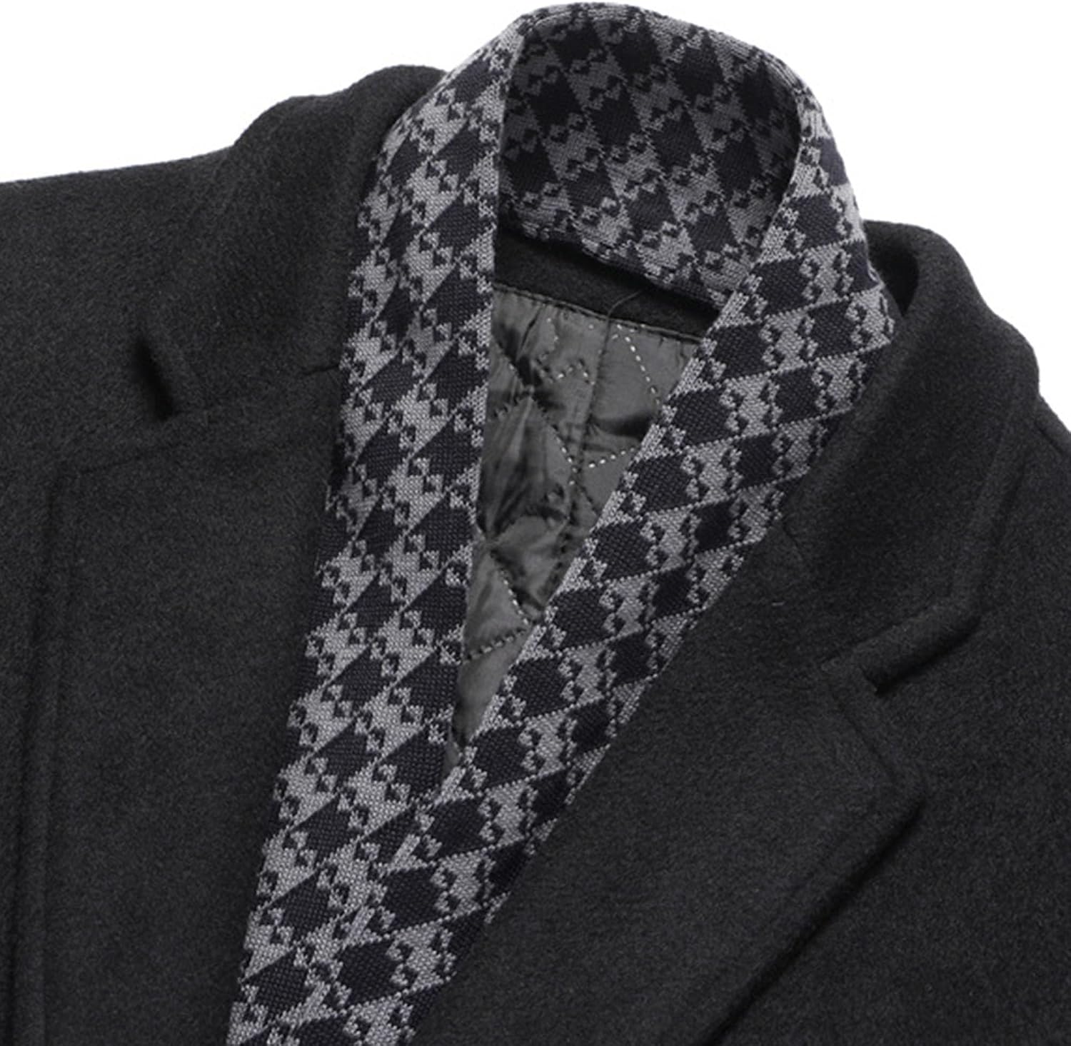 Men's Lapel Quilted Wool Blend Coat Detachable Scarf Single Breasted Pea Coat Casual Warm Winter Trench Coats