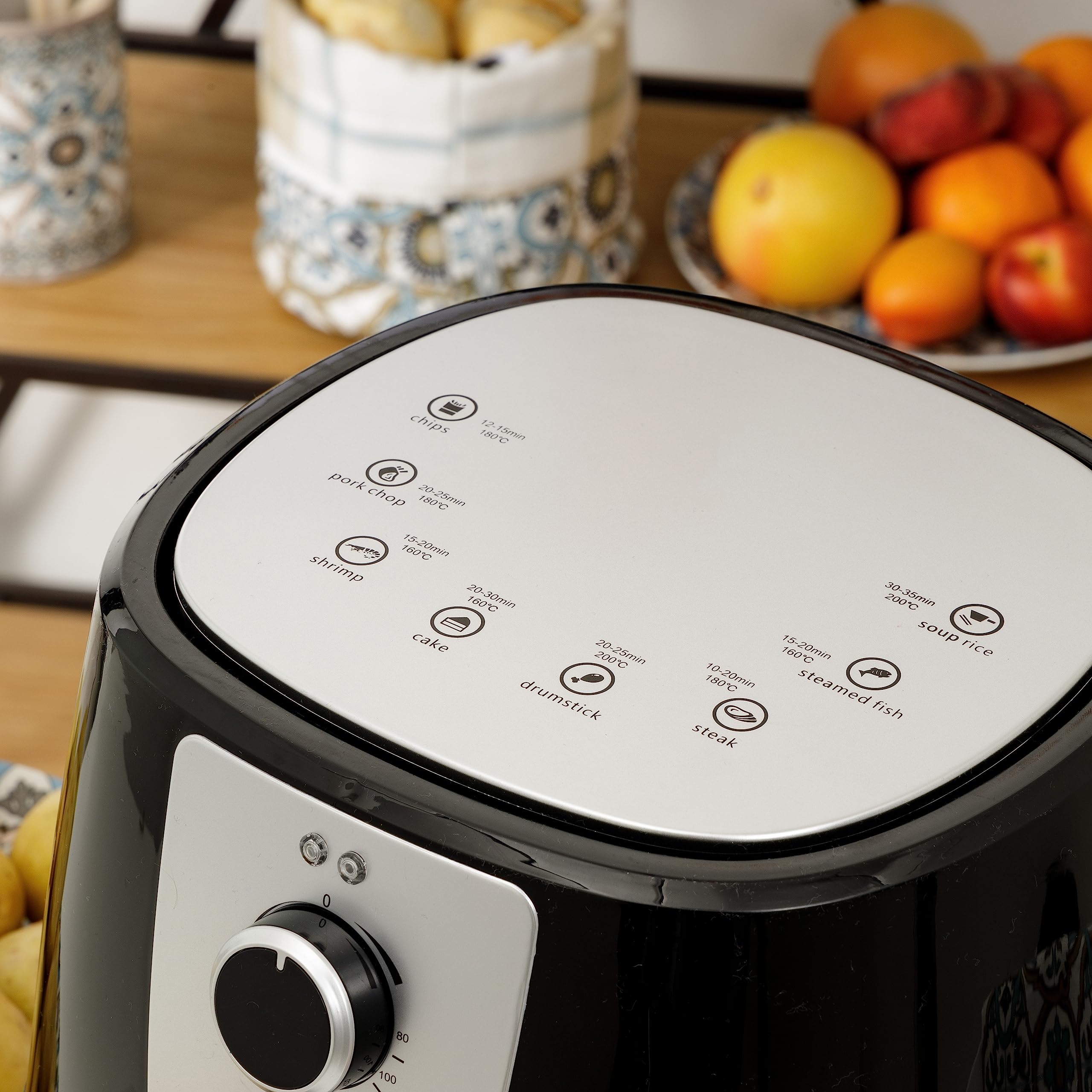 Baroni Home Friggitrice ad Aria Calda Senza Olio con Cestello Antiaderente, Air Fryer con Termostato Regolabile fino a 200°, Capacità 5,2 Lt, 1300 Watt, 37x27x25 cm
