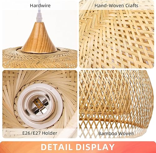 Miniatura 7 de Arturesthome Lámpara colgante de bambú para isla de cocina, iluminación de araña de mimbre, hecha a mano, tejida a mano, lámpara de techo colgante