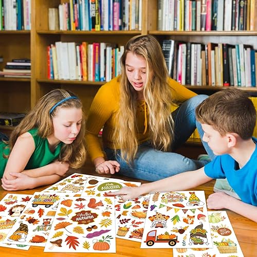 Miniatura 6 de Calcomanías de otoño para niños, 640 unidades de hojas de arce de Acción de Gracias, calcomanías de hola otoño, calcomanías de sobre, fiesta de