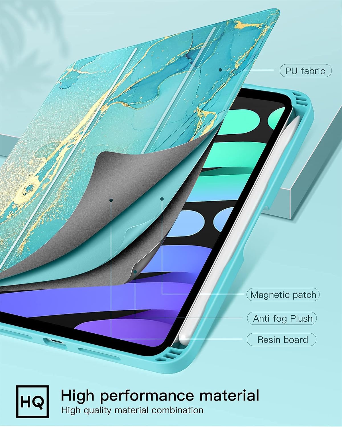 Ztotop for New iPad Mini 6 Case 2021, Marble Shockproof iPad Mini 6th Generation Case with Pencil Holder, Auto Sleep/Wake, Premium Protective Smart Cover for iPad Mini 6th Gen 8.3 inch, Marble Green