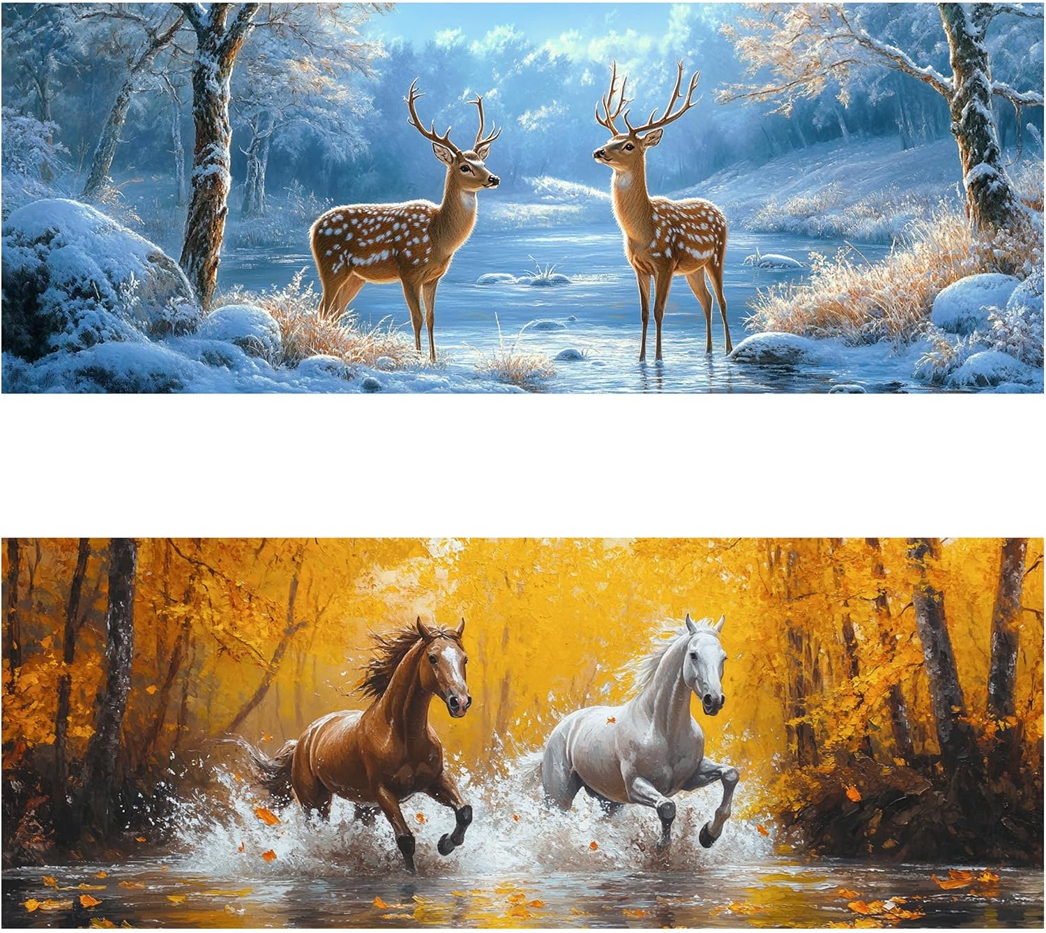 Yomiie 2 Pack Large Diamond Art Kits for Adults, Deers & Horses Diamond Painting Art Animals DIY Full Round Drill Kits, Rhinestone Diamond Crystal Craft Canvas Home Wall Decor 31.5x11.81 inch