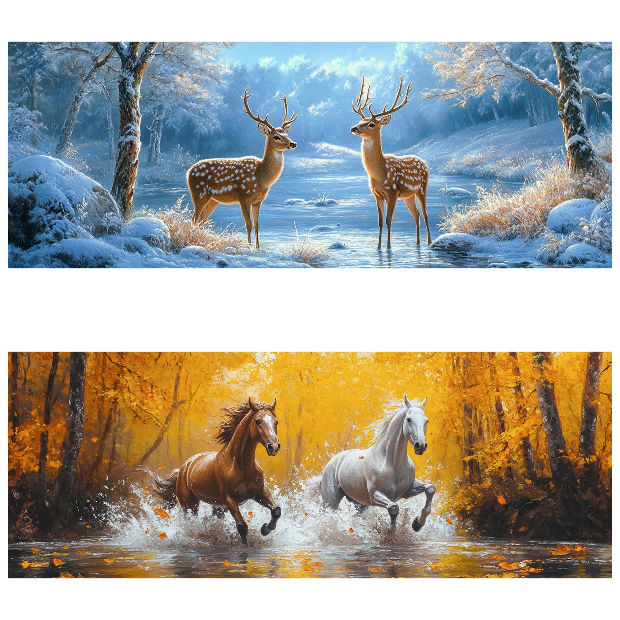 Yomiie 2 Pack Large Diamond Art Kits for Adults, Deers &amp; Horses Diamond Painting Art Animals DIY Full Round Drill Kits, Rhinestone Diamond Crystal Craft Canvas Home Wall Decor 31.5x11.81 inch