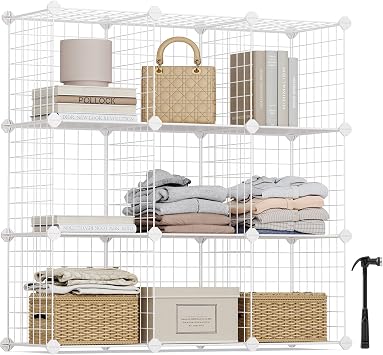 SONGMICS Storage Rack with Wire Grid Shelves, 9-Cube, White