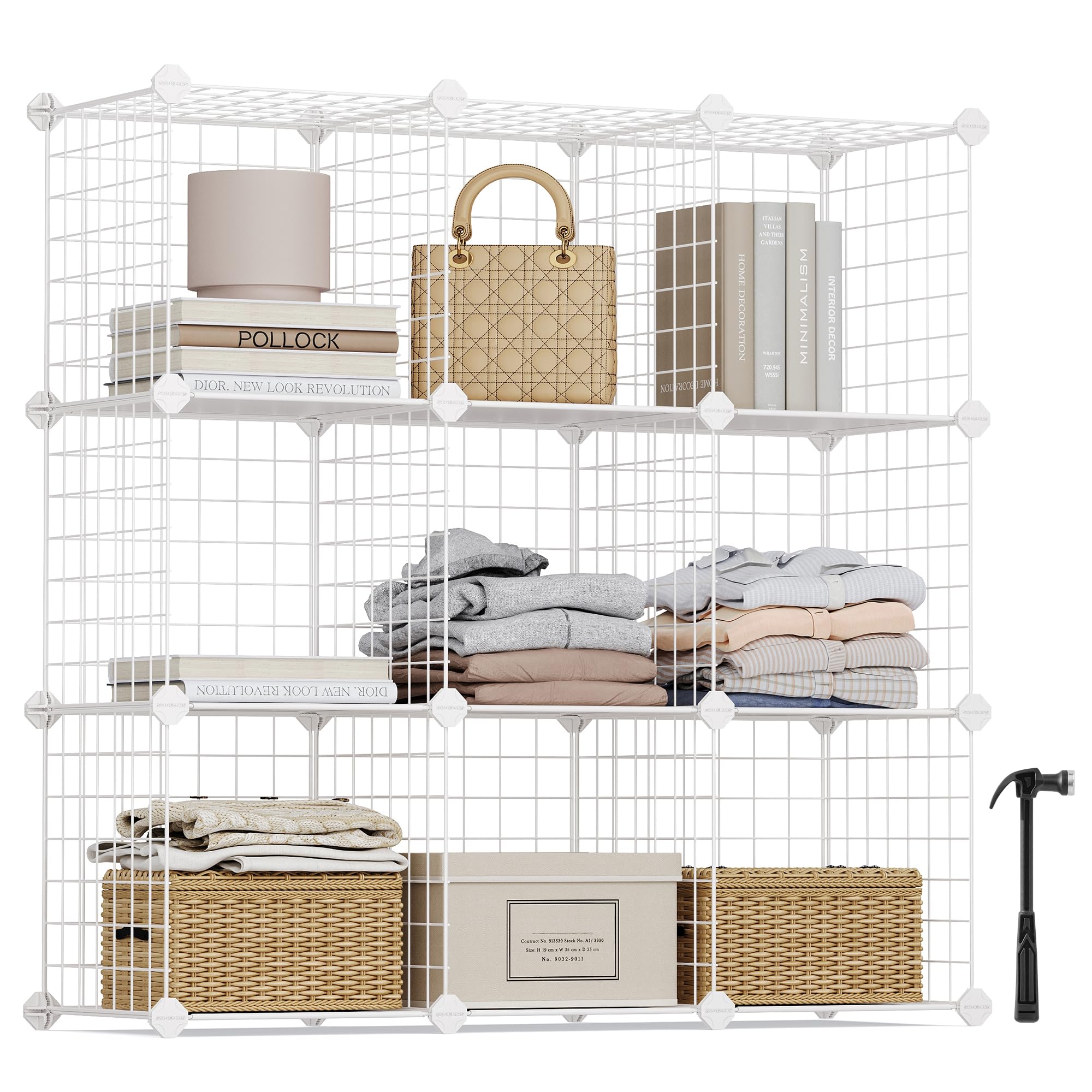 SONGMICS Storage Rack with Wire Grid Shelves, 9-Cube, White