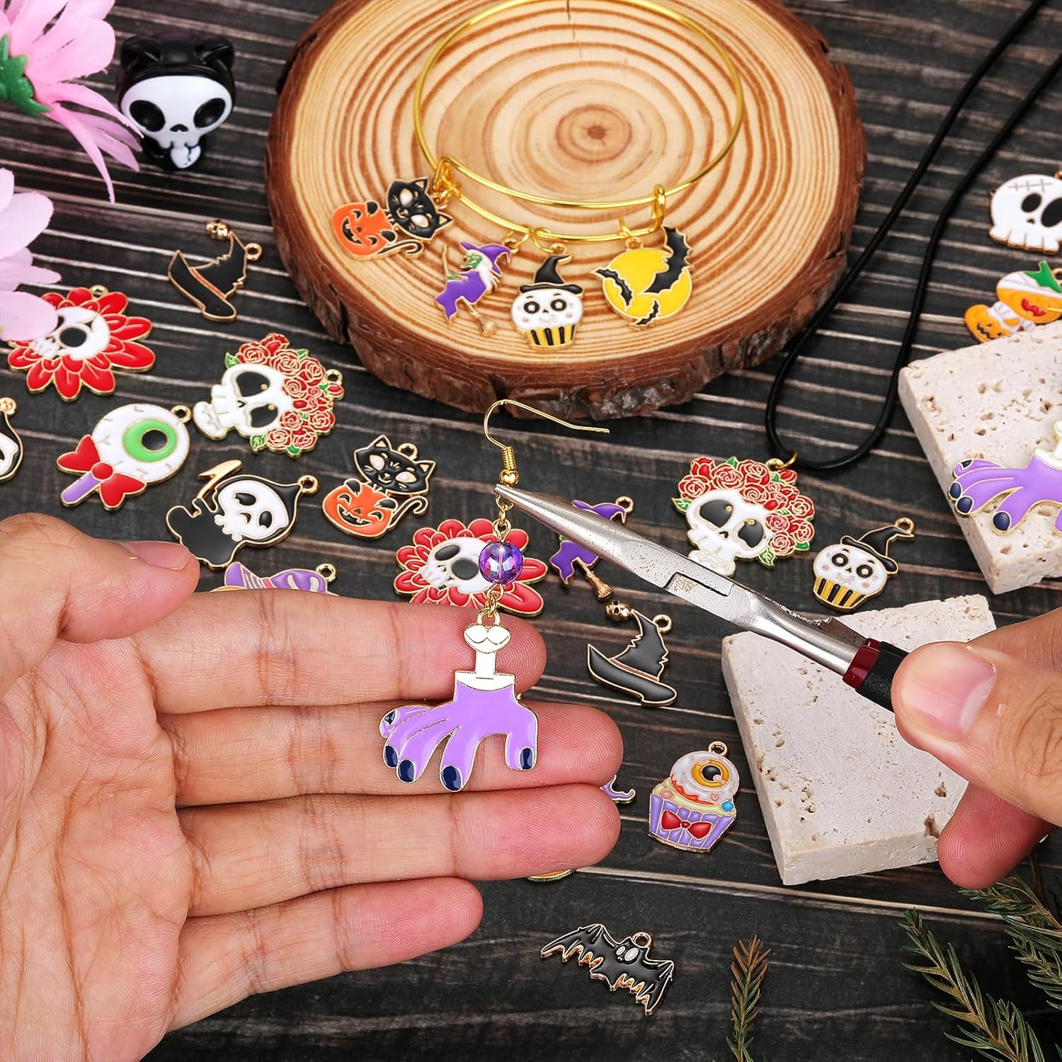 30 Pcs Halloween Charms Pendants Enamel Charms Pumpkin Ghost Skull Bat Charms for Jewelry Making Necklace Bracelet Earrings Supplies Halloween Party Decoration - Image 6