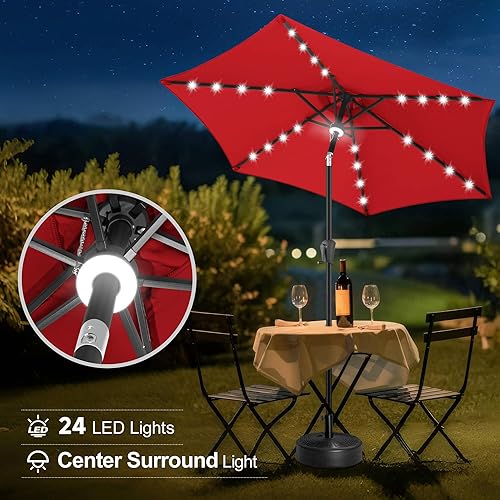 Miniatura 5 de FLAME&SHADE Paraguas de mesa de patio con doble parte superior de 9 pies con luces LED e inclinación