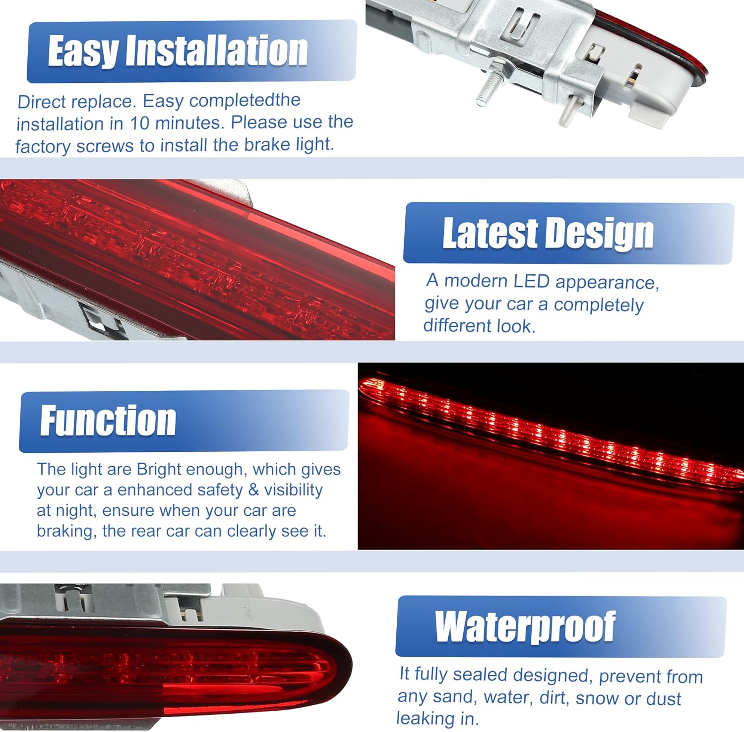 X AUTOHAUX High Level Third Rear Brake Stop Light A2308200056 for Mercedes-Benz SL 500 Base 5.0L V8 - Gas 2003-2006 Red