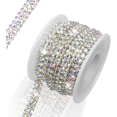 3 Rows 3.2 Yards Rhinestone Chain, 9 MM Bling Crystal Rhinestone Close Chain for DI...