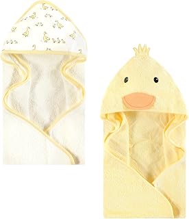 Hudson Baby Unisex Baby Cotton Poly Animal Face Hooded Towel, Yellow Duck, One Size