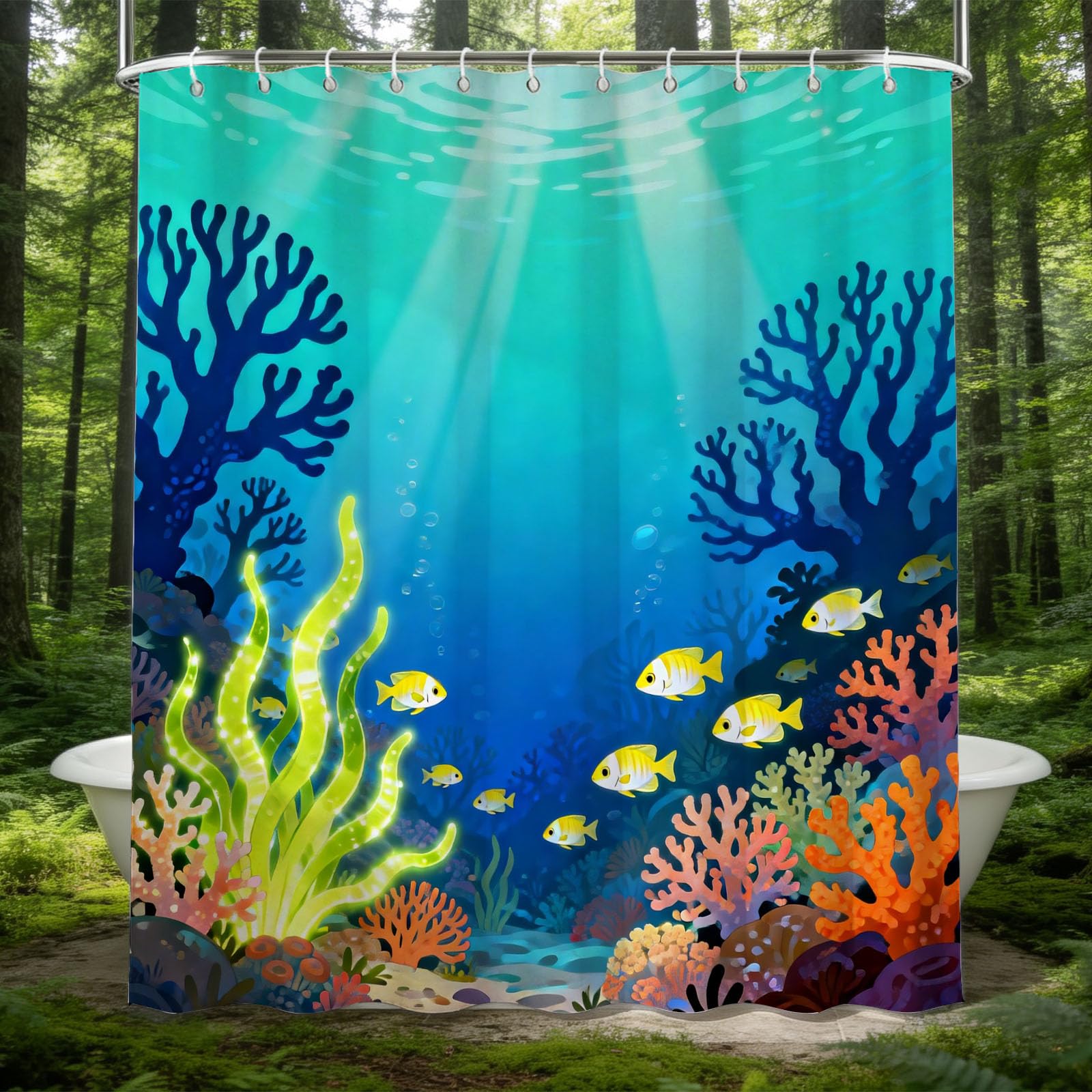 Hongduo 3D the Underwater World Shower Curtain for Stalls Bathtubs Ocean Bathroom Decor Shower Curtain Set Polyester Fabric Waterproof 180x200cm/71X79 Inch with Hooks