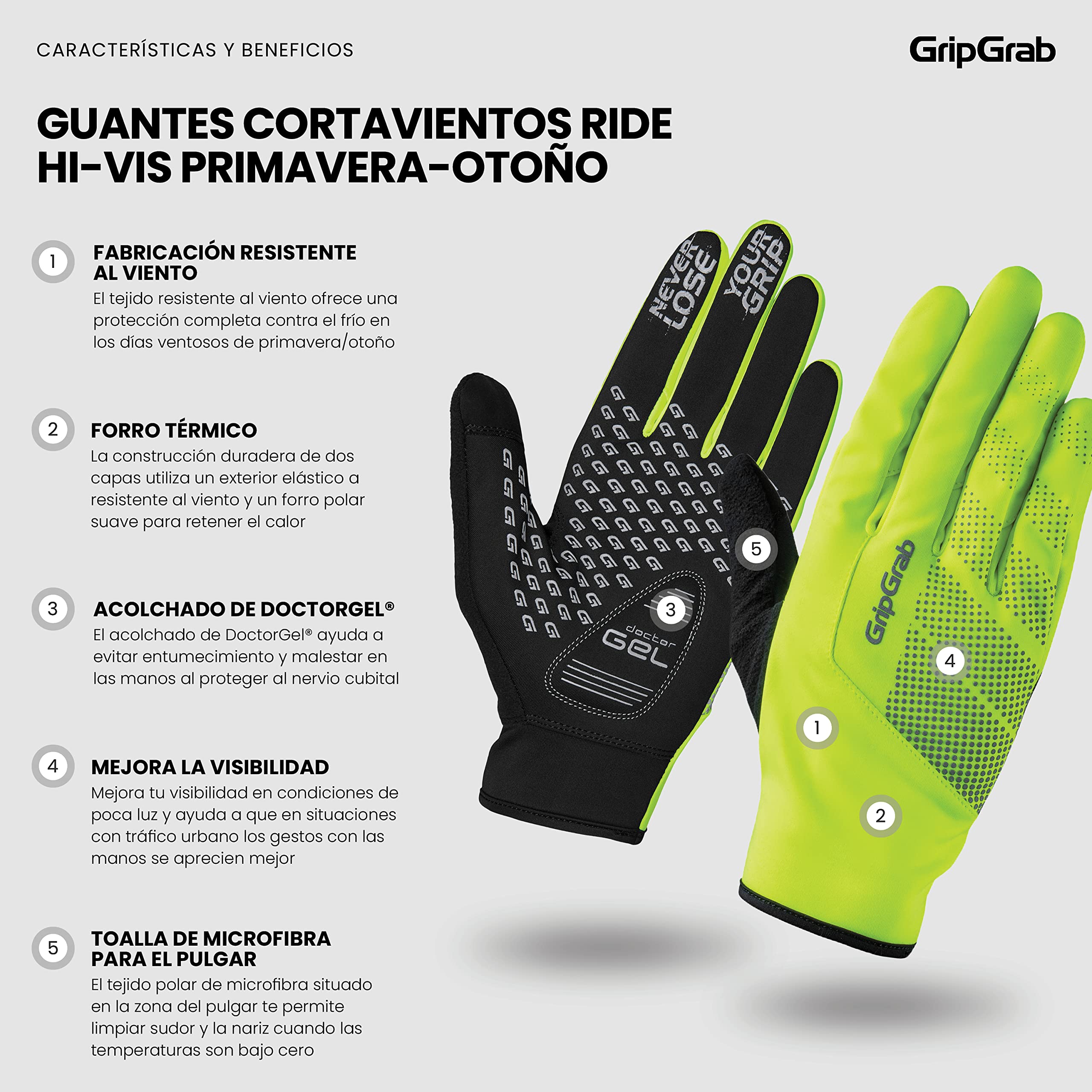 GripGrab Guantes de Ciclismo Ride Primavera-Otoño Térmicos Cortavientos Acolchados Bicicleta de Carretera MTB Gravel