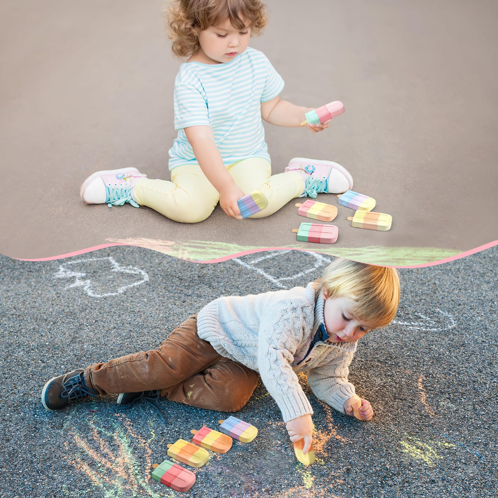 12 Stück Eiscreme-Kreide für Gehweg, waschbar, mehrfarbig, Partyzubehör für Kinder und Erwachsene, lustiger Sommer, Spielplatz, Outdoor-Aktivitäten, Malen auf Kreidetafel, Tafel