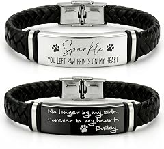 Personalised Pet Memorial Bracelet for Men Engraved PU Leather Wristband | Dog Cat Loss Keepsake, Bracelet for Pets Lover,Stainless Steel Bereavement Sympathy Gift