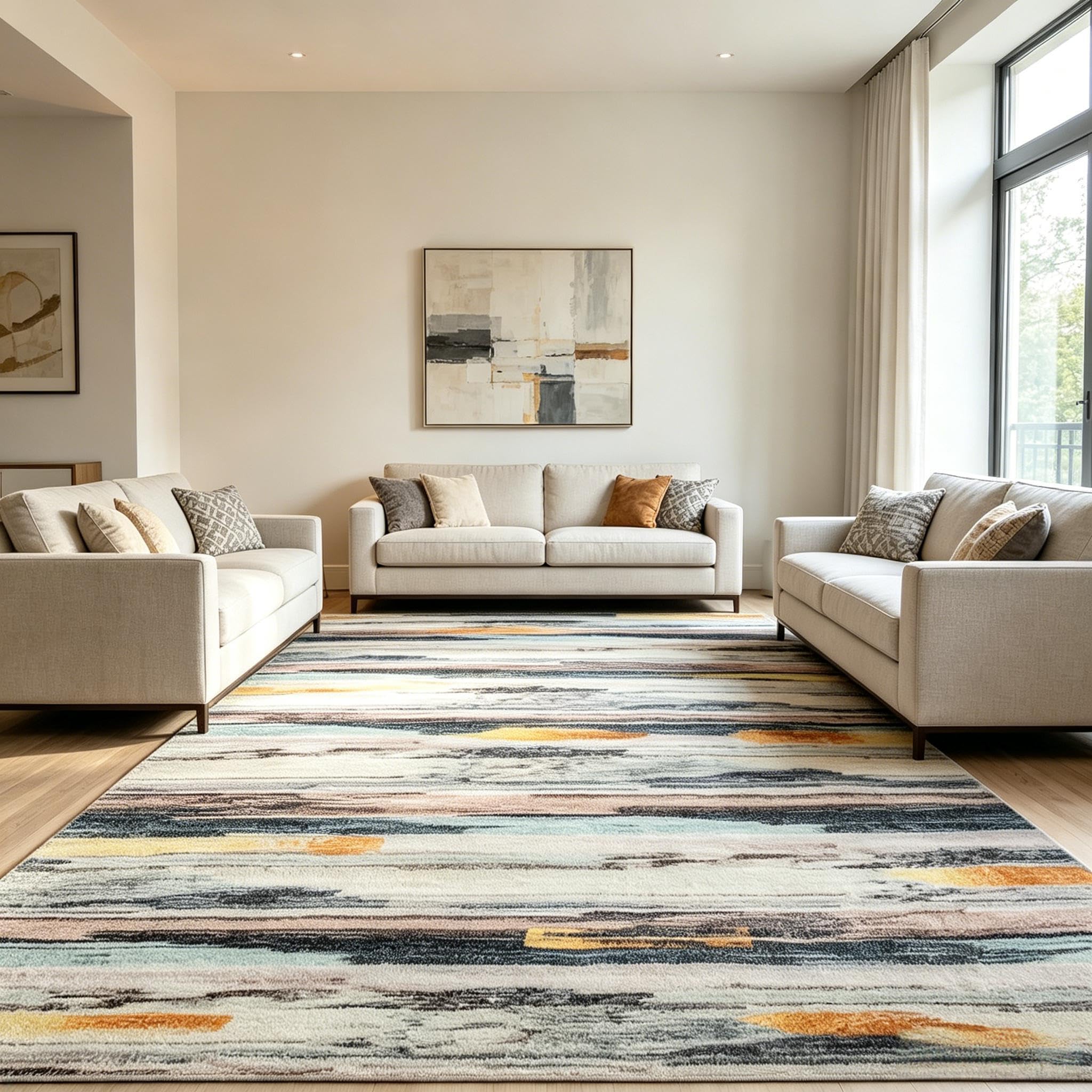 Tinyboy-hbq Rugs Living Room 200x300cm, Modern Soft Rug Bedroom Non Slip Short Pile Large Abstract Area Rugs Stripe Design Carpet Home Decor — image 1