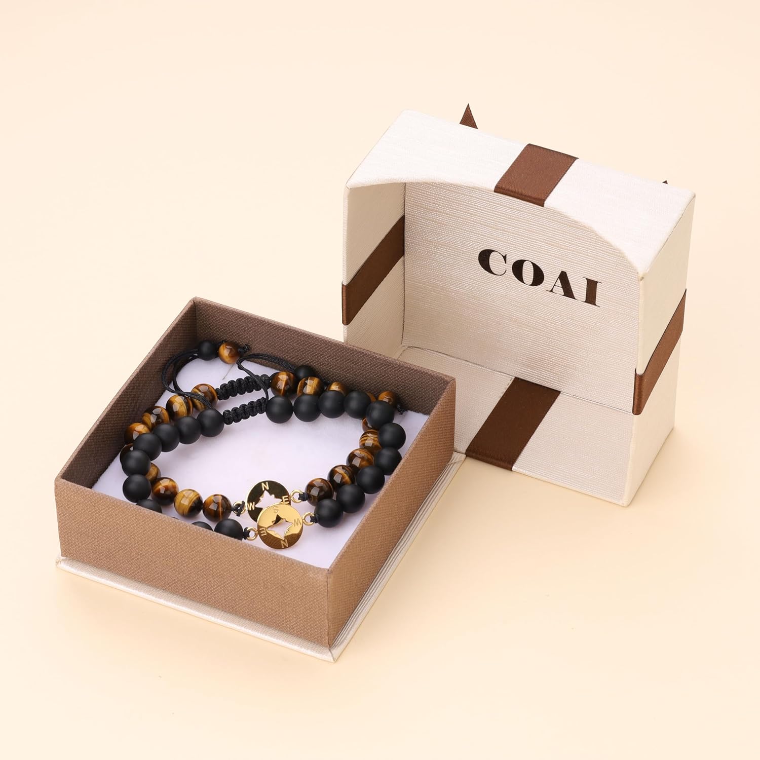 COAI Long Distance Stone Matte Onyx Compass Matching Couple Bracelets