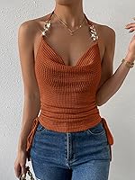 Vista 3 de SweatyRocks Camiseta sin mangas para mujer con lazo en la espalda, drapeada, con lazo lateral, fruncida