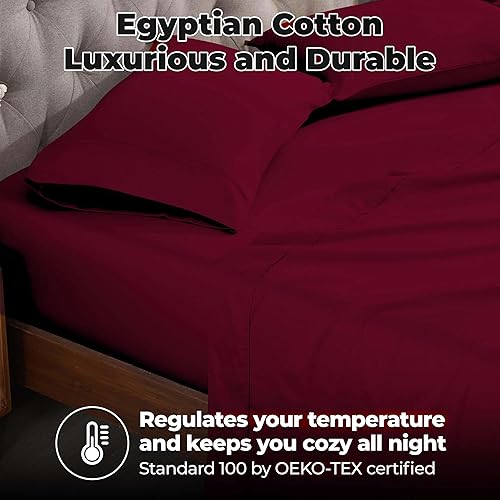 Miniatura 6 de SUPERIOR Juego de sábanas de 400 hilos transpirable, 100% algodón egipcio, bolsillo profundo, tamaño King, color burdeos
