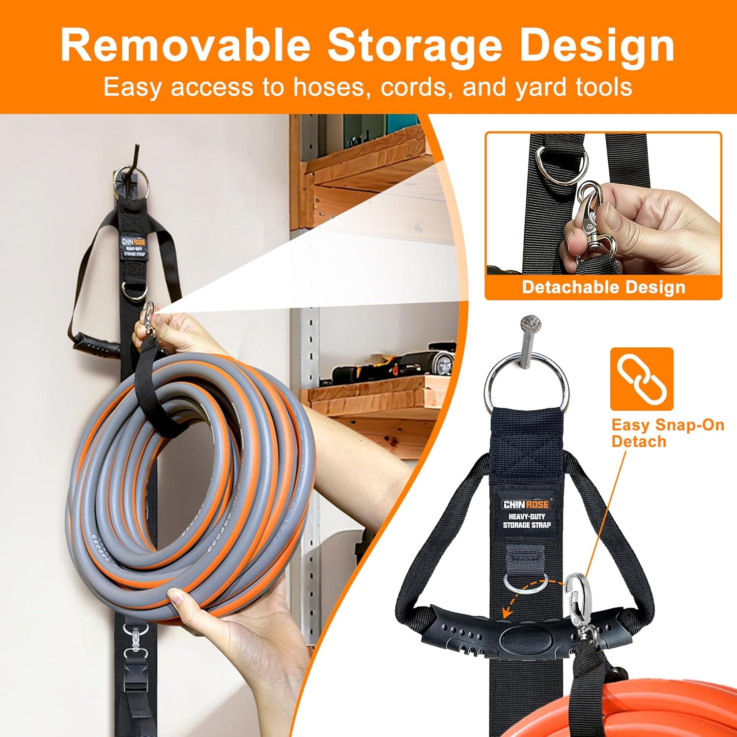Extension Cord Organizer, 2 PCS Extension Cord Hanger with 5 Detachable Straps, Garage Garden Storage Straps for Cable, Hose, Rope, Tool