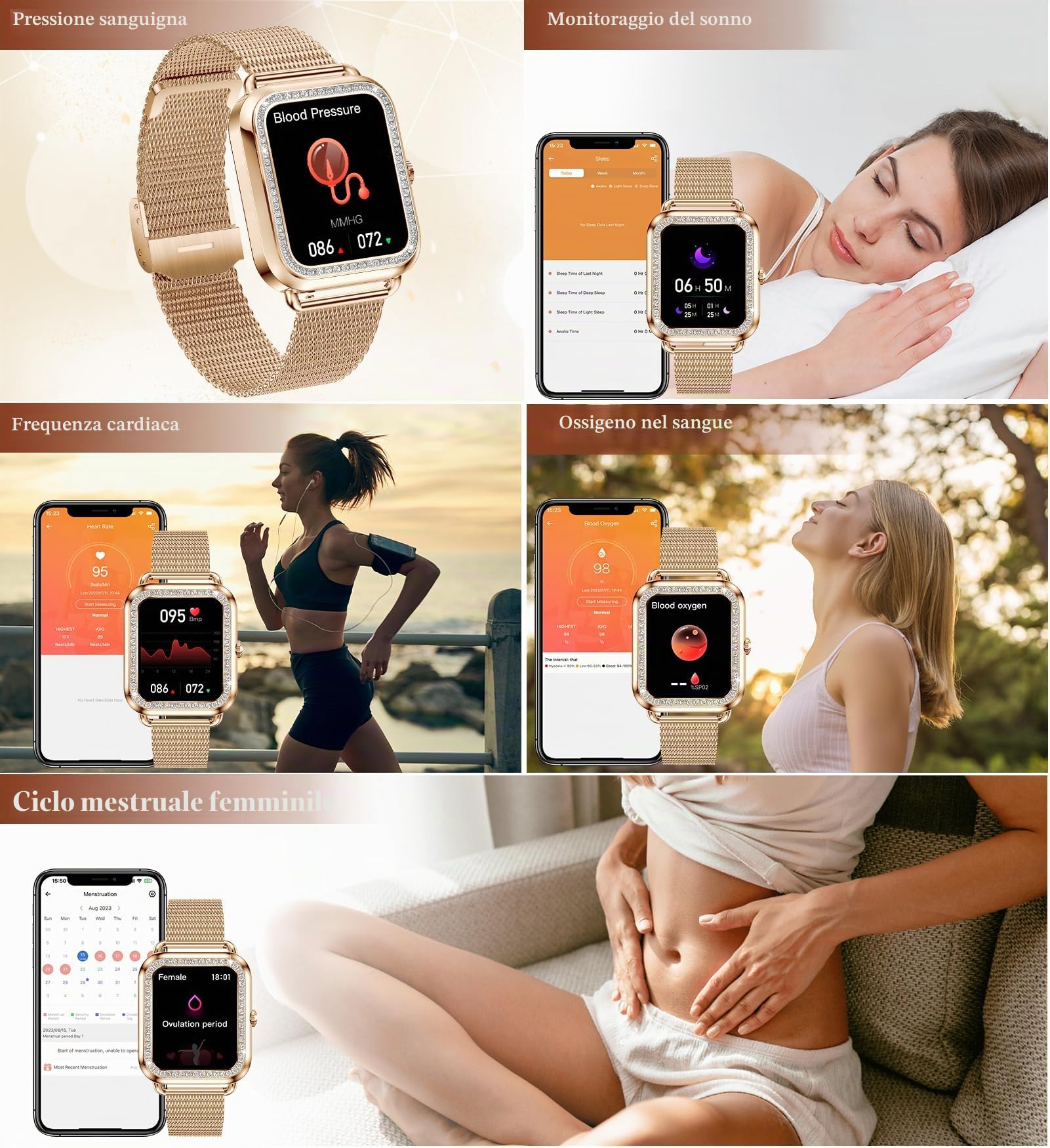 Smartwatch Donna con Risposta Chiamate/Notifiche WhatsApp, 1,6" Orologio Digitale Moda Sportivo Fitness Tracker Contapassi Cronometro,Android iOS Smart Watch con Sonno/Cardiofrequenzimetro