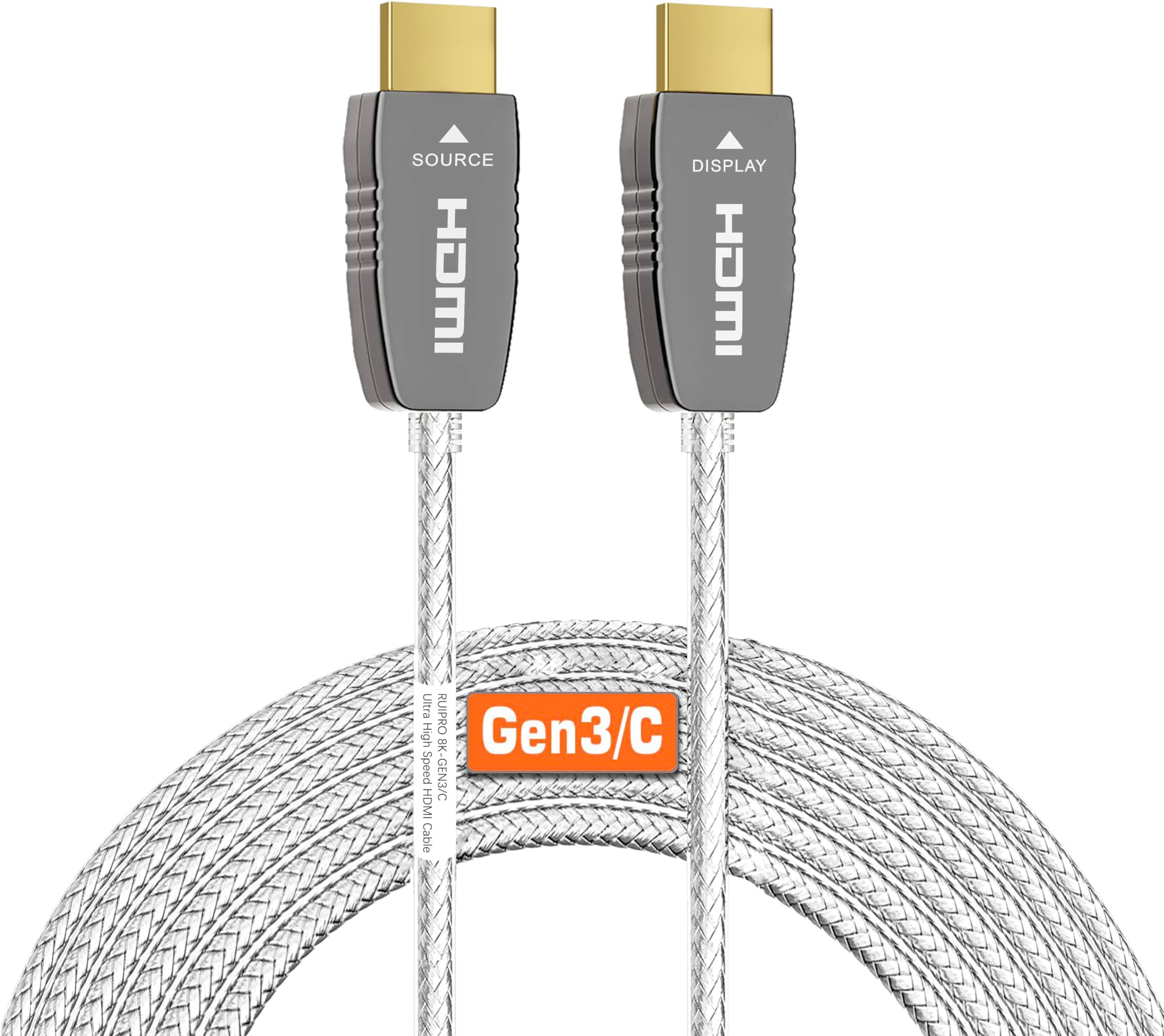 RUIPRO Crystal 8K HDMI Ultra High Speed Latest 2.1b Certified Fiber Optic Cable 33 Feet 8K60Hz 4K120Hz 48Gbps eARC HDR HDCP2.3 for RTX4080/4090/3080/3090 Xbox PS5 AVR Projector LG/Samsung/Sony