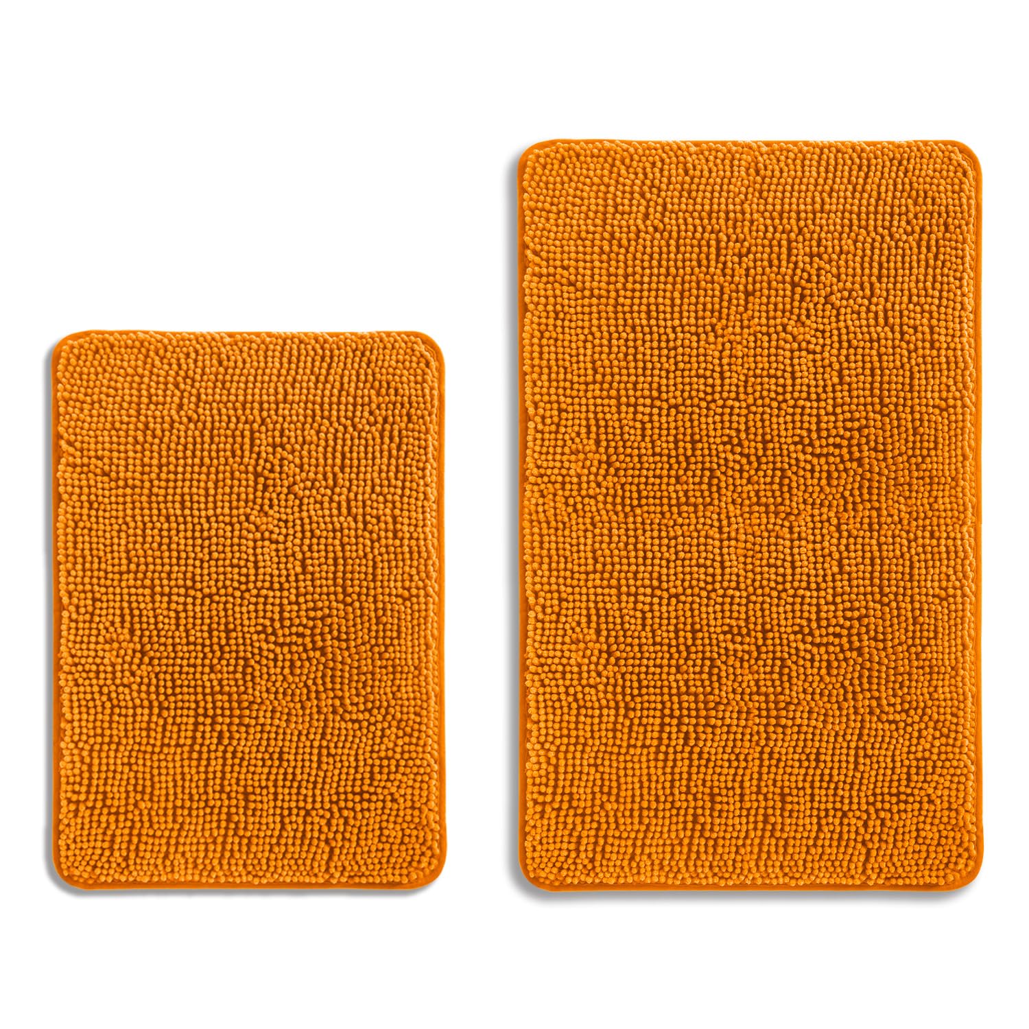PureSwan Flame Orange Bathroom Rugs Sets 2 Piece – Absorbent and Washable Bath Mat, Non-Slip, Thick Soft Chenille Bath Rugs for Bathroom Floor, Shower