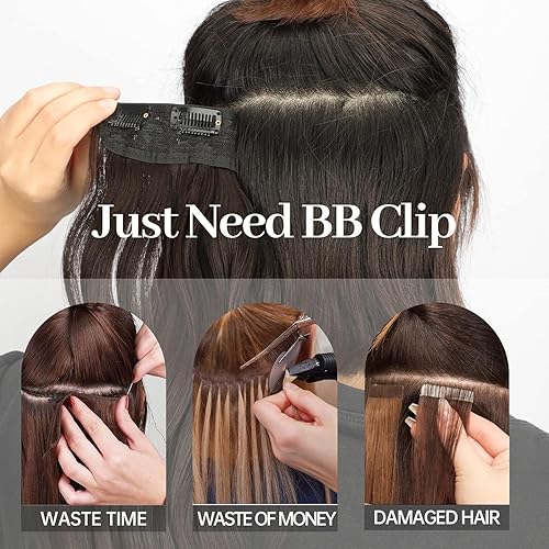 Miniatura 5 de Sué Exquisite Extensiones de cabello sintético suave con clip, color marrón castaño, para mujer