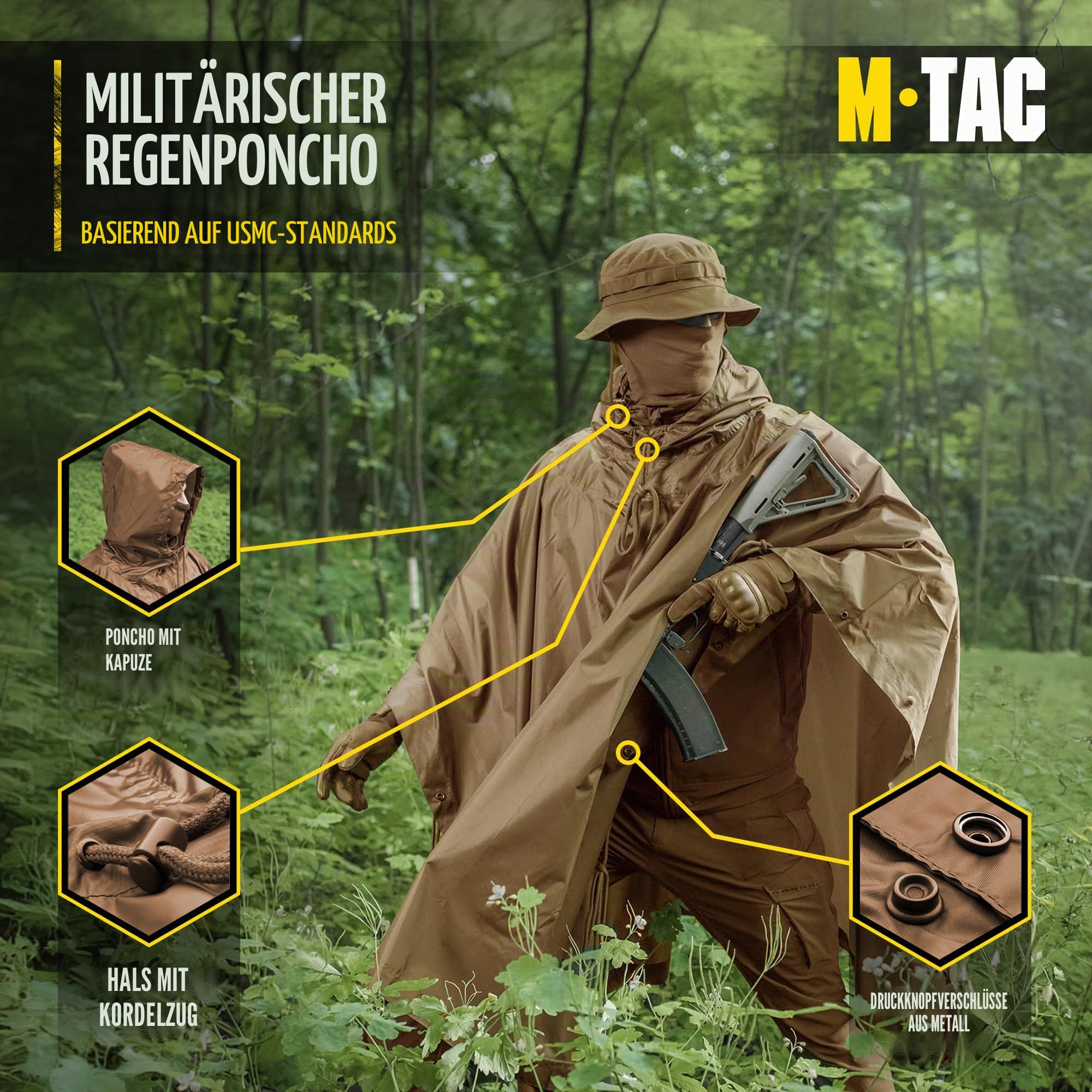 M-Tac Taktischer Regenponcho – Armee-/Militär-Poncho – wasserdicht Ripstop, Camping, Wandern, Outdoor, Jagd