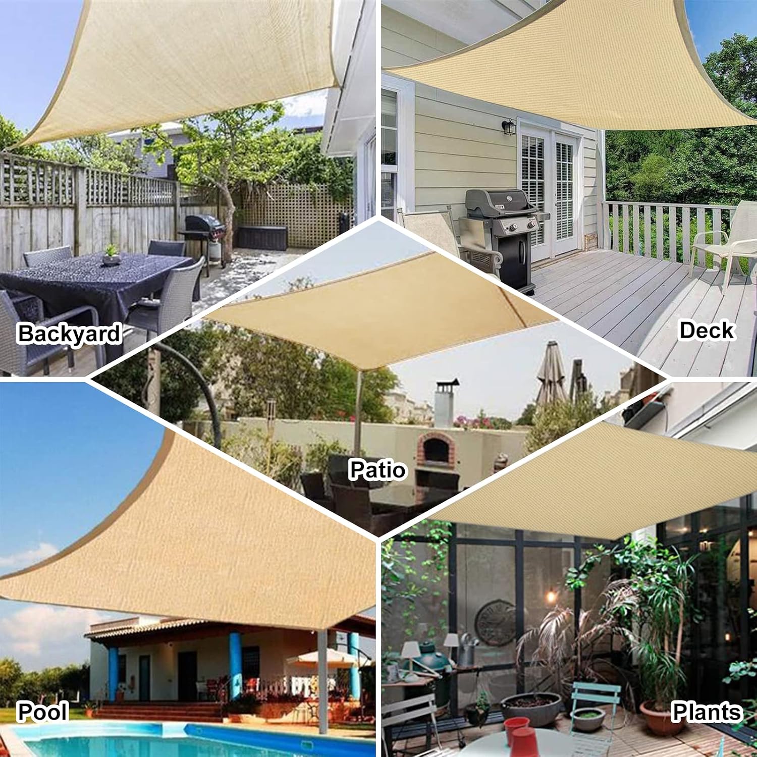 Outdoor Sun Shade Sail Rectangular - 10' x 12' Sun Sail Shade Cloth for Patio,Backyard,Pool,Deck,- UV Blocking Sunshade Cover Canopy for Playground,Porch,Balcony -Sand