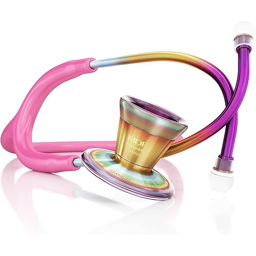 MDF Instruments, Kaleidoscope ProCardial Cardiology Stethoscope, Lightweight Titanium, Adult, Dual Head, Fuschia Tube, Kaleidoscope Chestpiece-Headset, MDF797TKL32