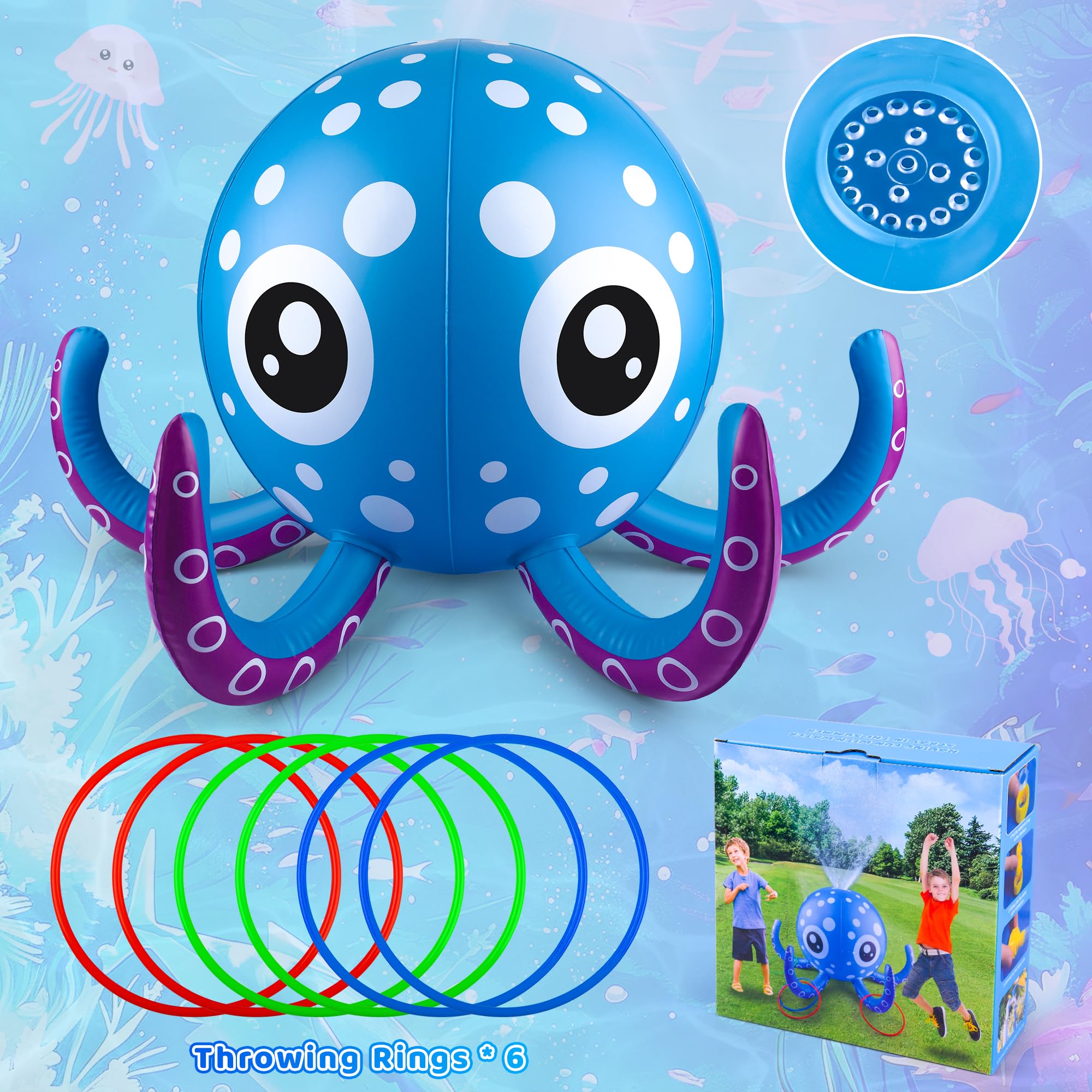 Jeux d Eau Exterieur pour Enfants 3 4 5 6 7 8 9 Ans, Jeu d'eau Sprinkler Jeu d'eau Pieuvre Jeux Exterieur, Jouets d'arrosage Arroseurs pour Jardin, Pelouse, Jeux Plein Air