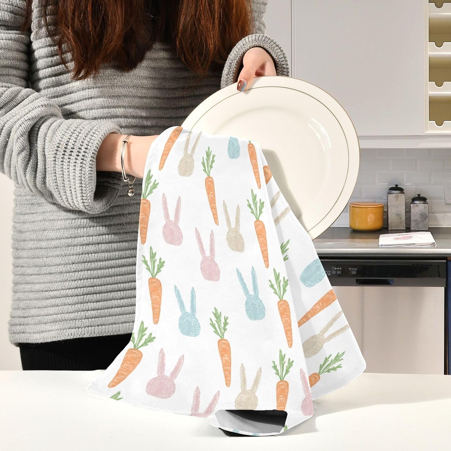 Easter Kitchen Towels Set of 6, Soft Absorbent Quick Drying and Reusable Dish Towels for Kitchen, Bathroom and Home Decor, 18 x 28 in