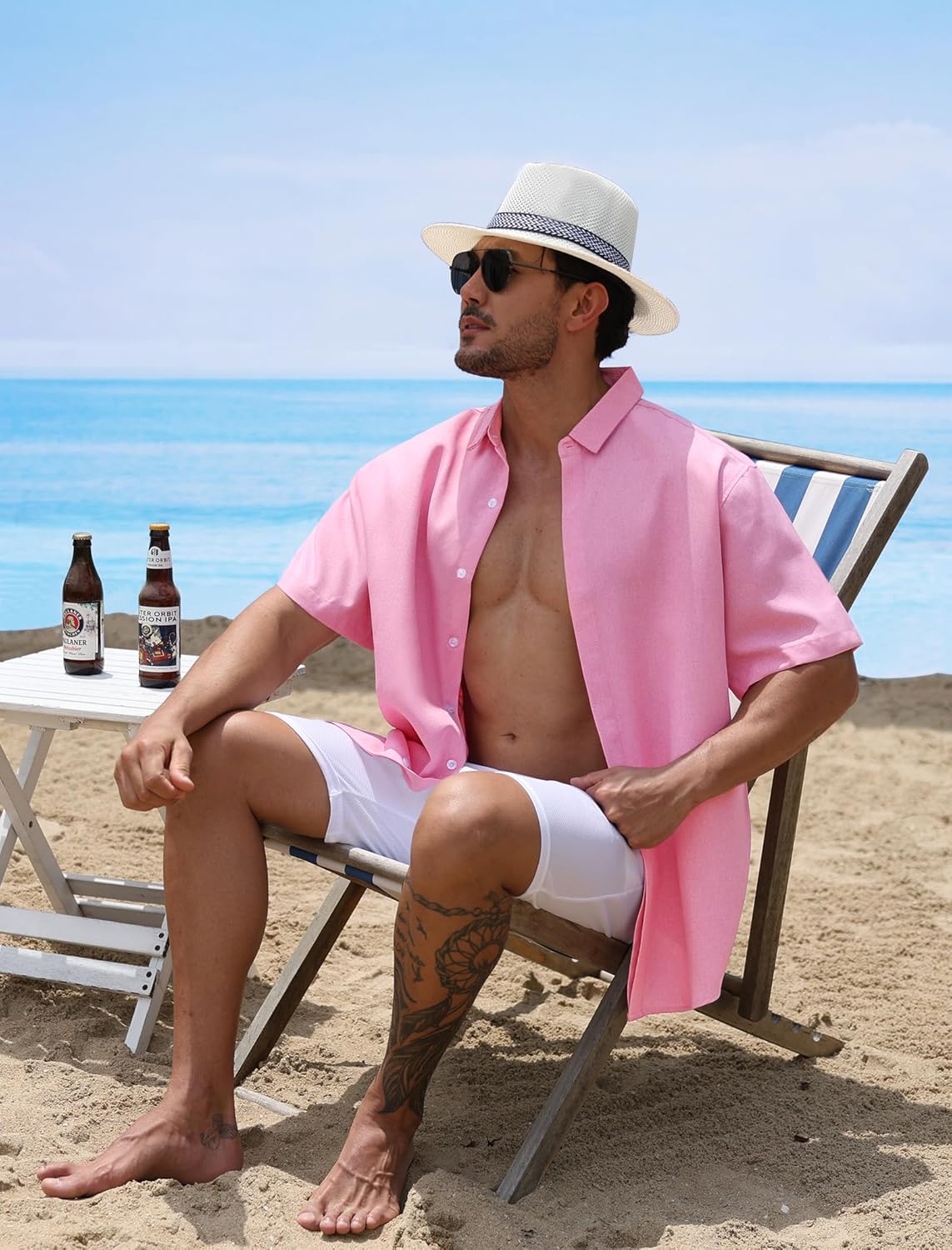 Men's Button-Down Shirts Wrinkle Free Short Sleeve Shirt Textured Linen-Look Casual Top for Summer, Beach Vacation - Image 6