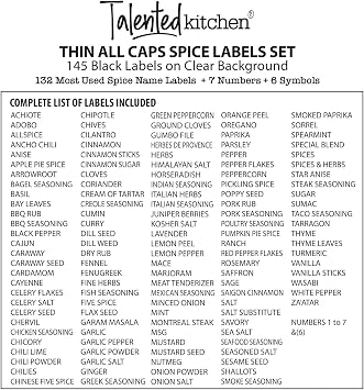 Talented Kitchen Spice Rack Labels White - 145 Clear Vinyl Decals, 1 in H - Pantry Stickers & Herb & Spice Organization Set for Kitchen Storage