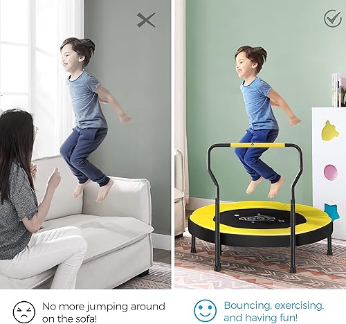 Miniatura 3 de SONGMICS Trampolín para niños, mini trampolín de 3 pies con manillar, cama elástica para niños pequeños para interiores y exteriores, carga máxima