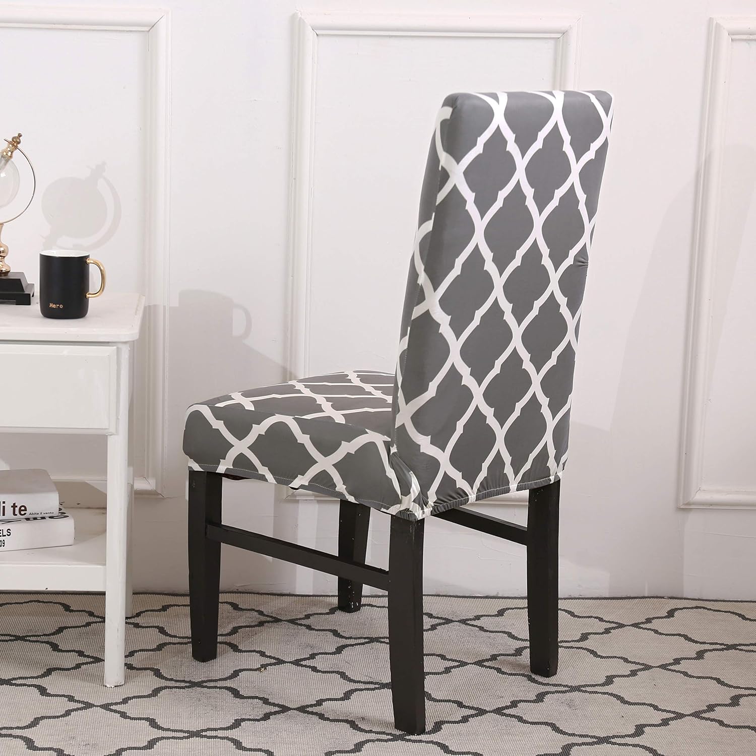 CHICHIC Stretch Removable Short Dining Chair Protector Cover Washable Seat Slipcover for Kitchen, Hotel, Dining Room, Ceremony, Banquet Wedding Party, Set of 4, Pattern 1 Grey