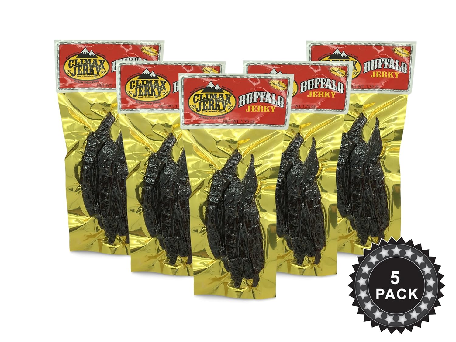 BEST Premium Natural Style Kippered Cut Thick Strips 1.5 OZ. Buffalo Jerky - No Preservatives - High Protein - Low Carbs - Buy Multiple Packs & Save! (Buffalo Original, Original 5 Pack)