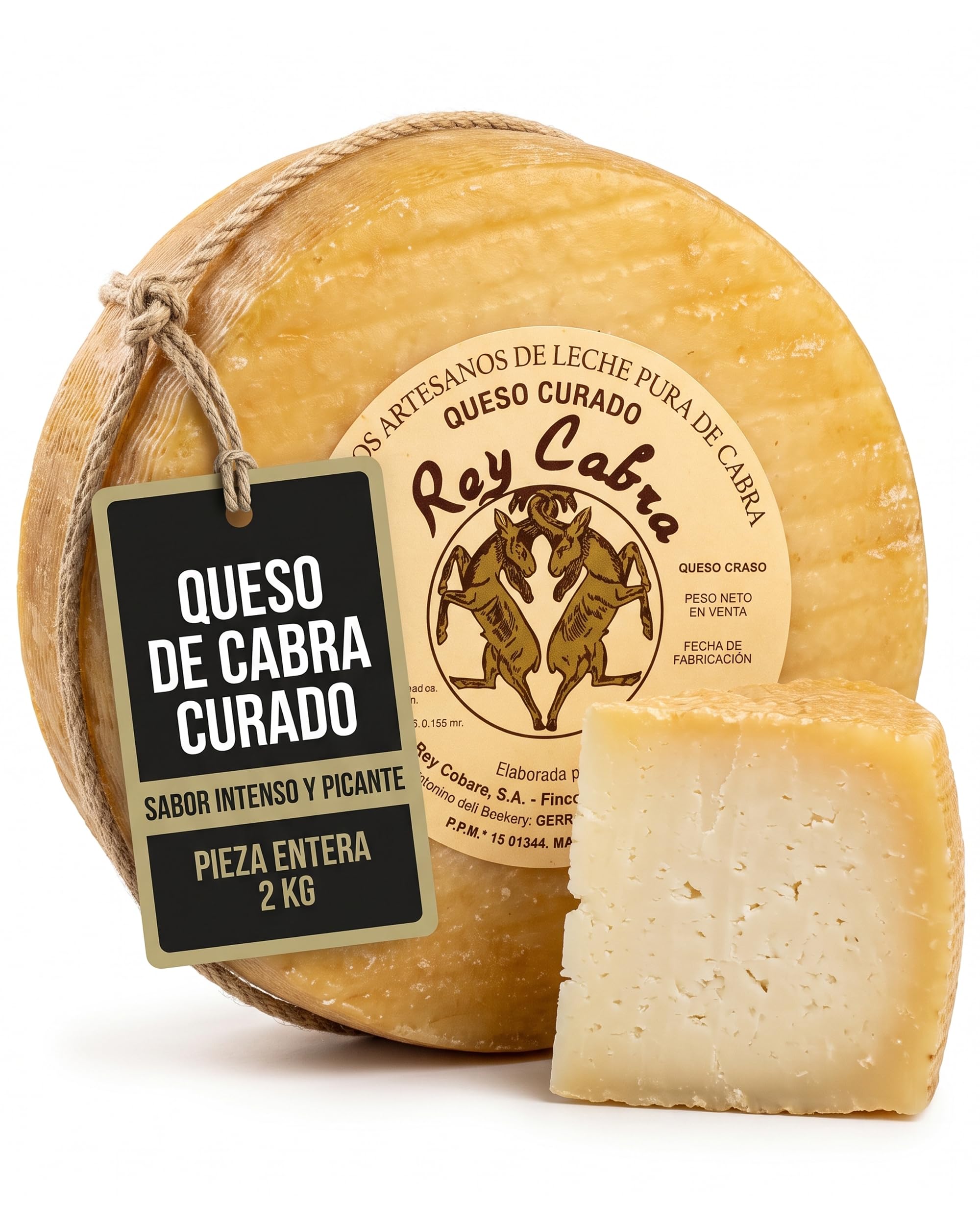 Queso Curado de Cabra Pieza Entera 2 kg Maduracion 150 Dias Sabor Intenso | Leche pura artesano Serrania Ronda Malaga punto picante mantecoso tabla aperitivo maridaje vino tinto regalo gourmet