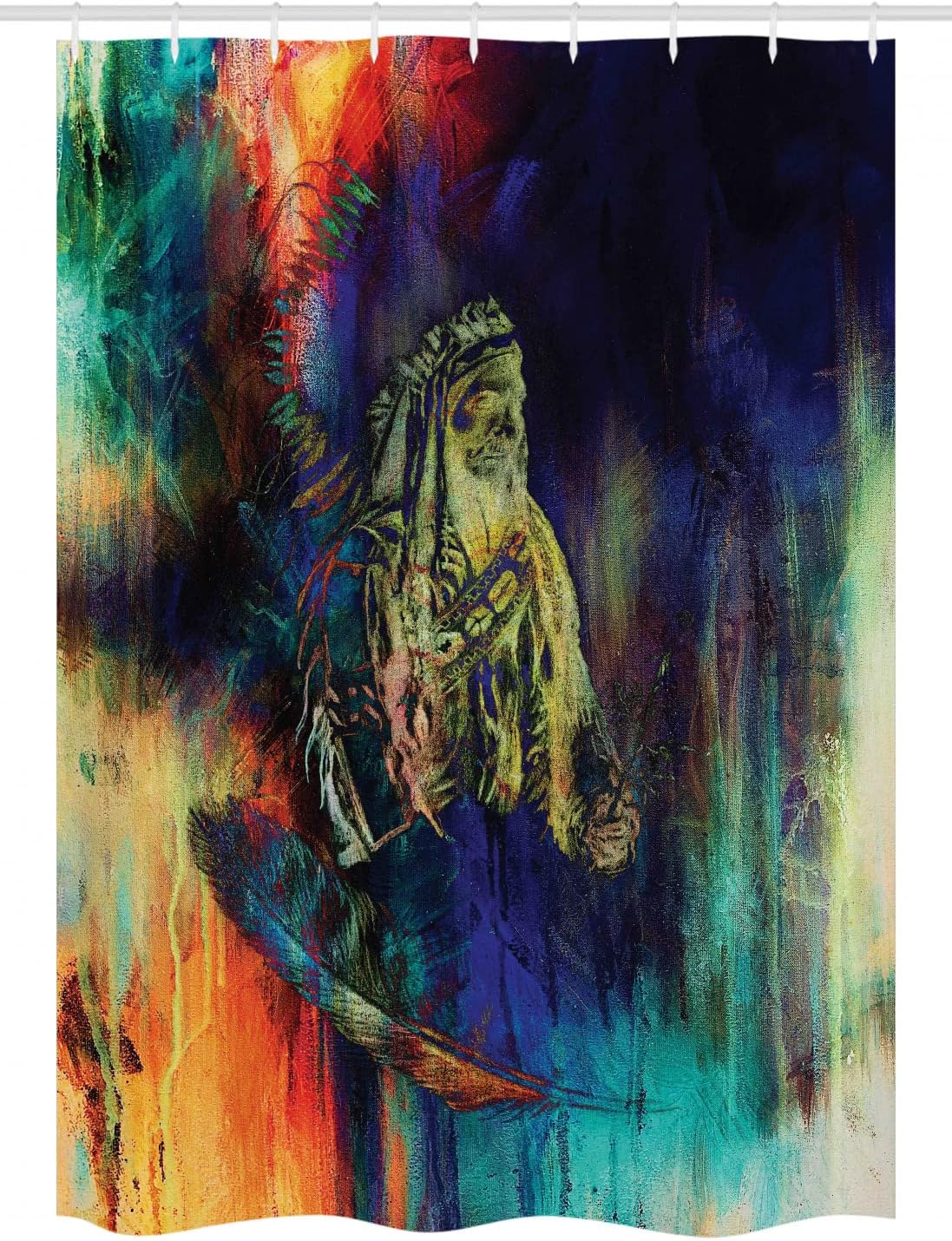 Ambesonne Tribal Stall Shower Curtain, Grungy Futuristic Design of Foreman Bull with Motley Effect, Fabric Bathroom Decor Set with Hooks, 54" W x 78" L, Indigo Reseda Green Multicolor