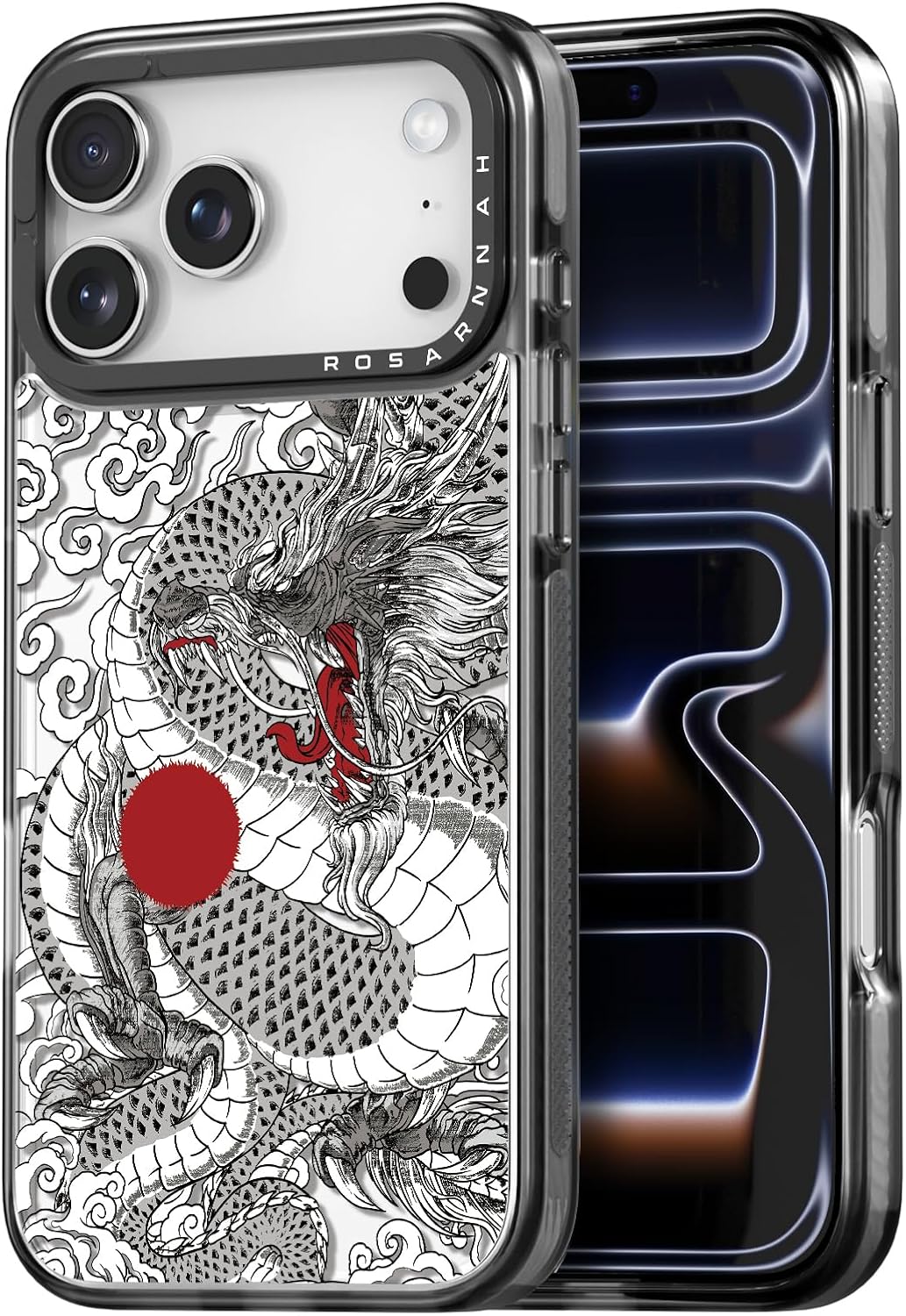 Rosarnnah for iPhone 17 Pro case Cute - Durable Shockproof 6.6 ft Drop Impact Phone Case - Funny Chinese Dragon Design (6.3") Black