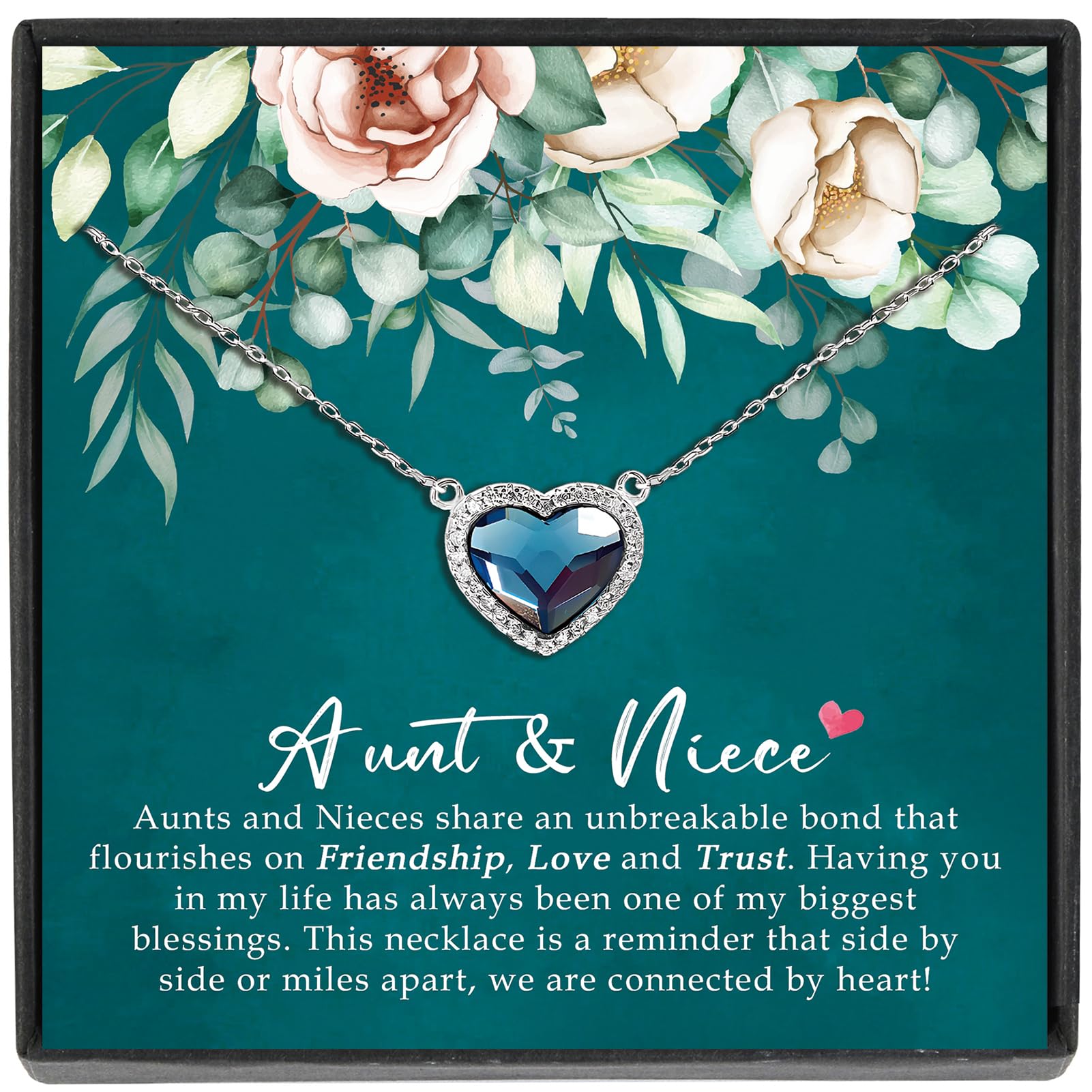 JeeweLife Aunt Niece Gifts Titanic Ocean Heart Sterling Silver Necklace - Perfect Mother's Day Birthday Gift for Aunt and Niece
