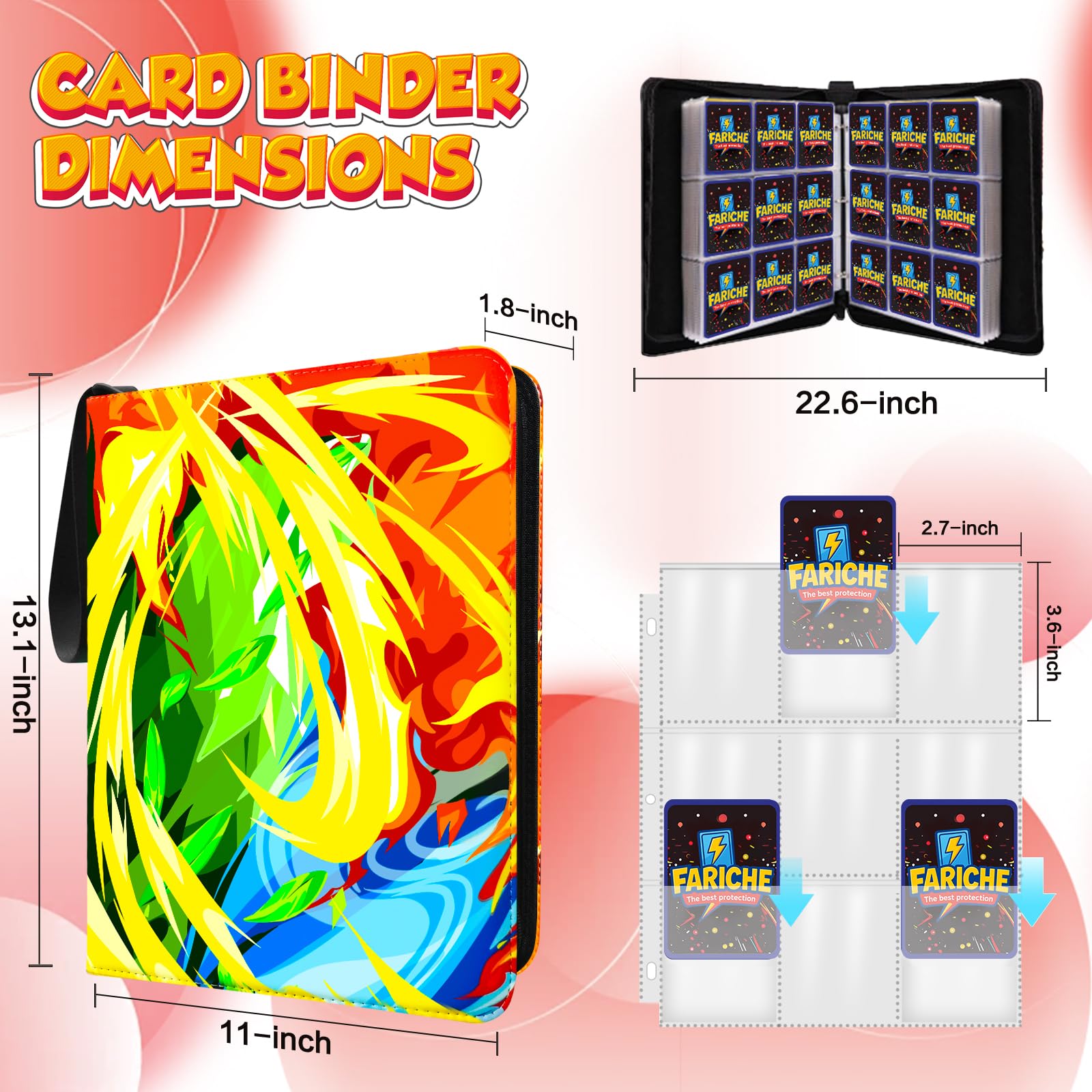 Carpeta de tarjetas coleccionables para tarjetas TCG, coleccionista de tarjetas portátil de 9 bolsillos, libro para 900 tarjetas con 50 fundas extraíbles, resistente al agua, BKM, fundas de