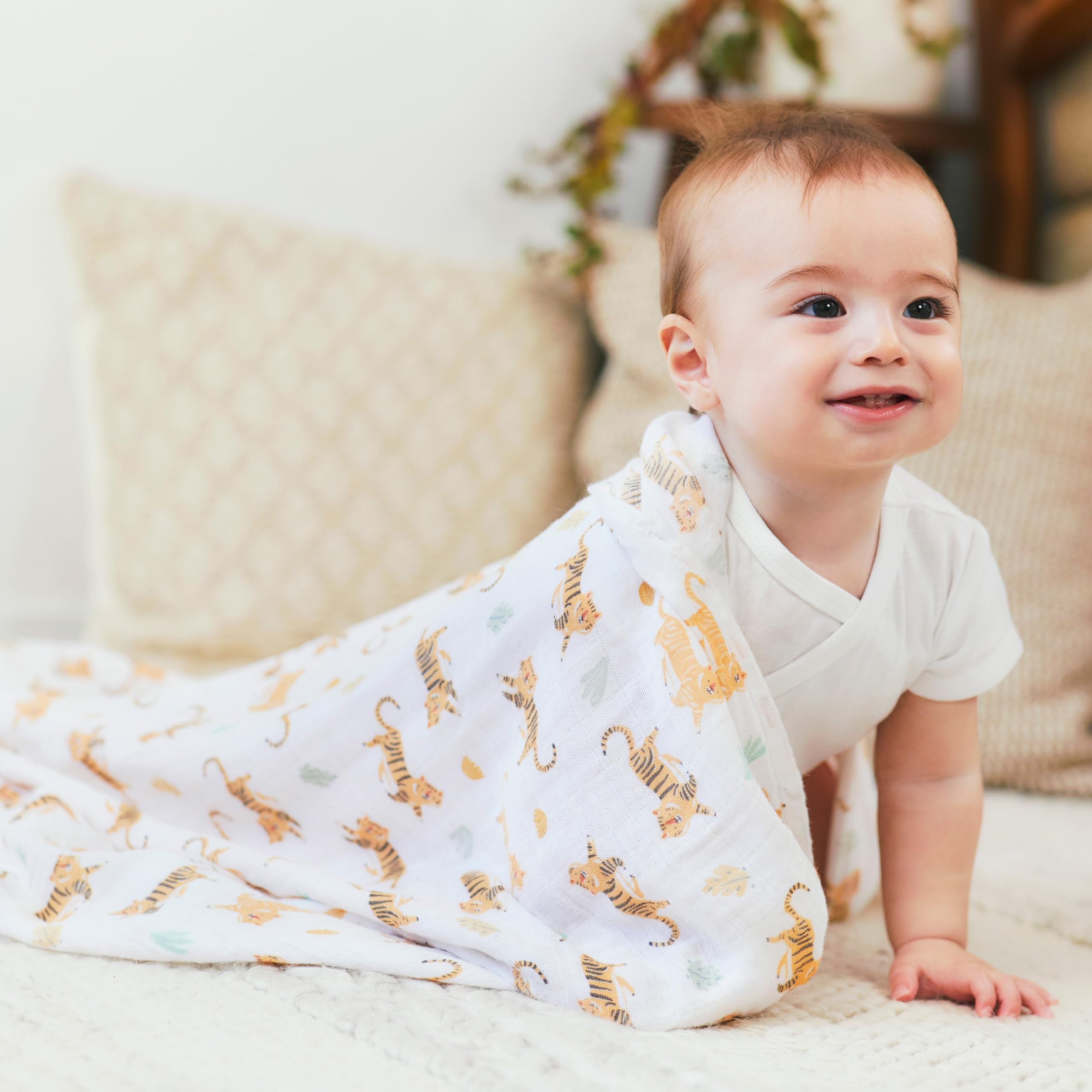 aden + anais エイデンアンドアネイ おくるみ 2022年干支 寅 3枚セット 120×120cm モスリンコットン スワドル 新生児 出産祝い ASWC30007J - 4