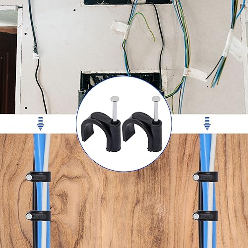 Miniatura 7 de SWZHAI - 80 piezas de gancho en J de media abrazadera negro con clavo, abrazaderas Pex de 0.984in1 pulgada en clips de cable Ethernet, clips de