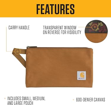 Carhartt Utility Zipper Pouch Set, Durable Water Repellent Organizers Sold in Sets of Three, Carhartt Brown/Black/Greenstone