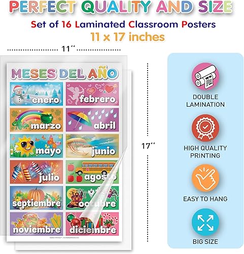 Miniatura 5 de DeeDee's Workshop 16 carteles de aula de español, aprendizaje de español para niños, decoraciones de aula de español, Abecedario para niños en