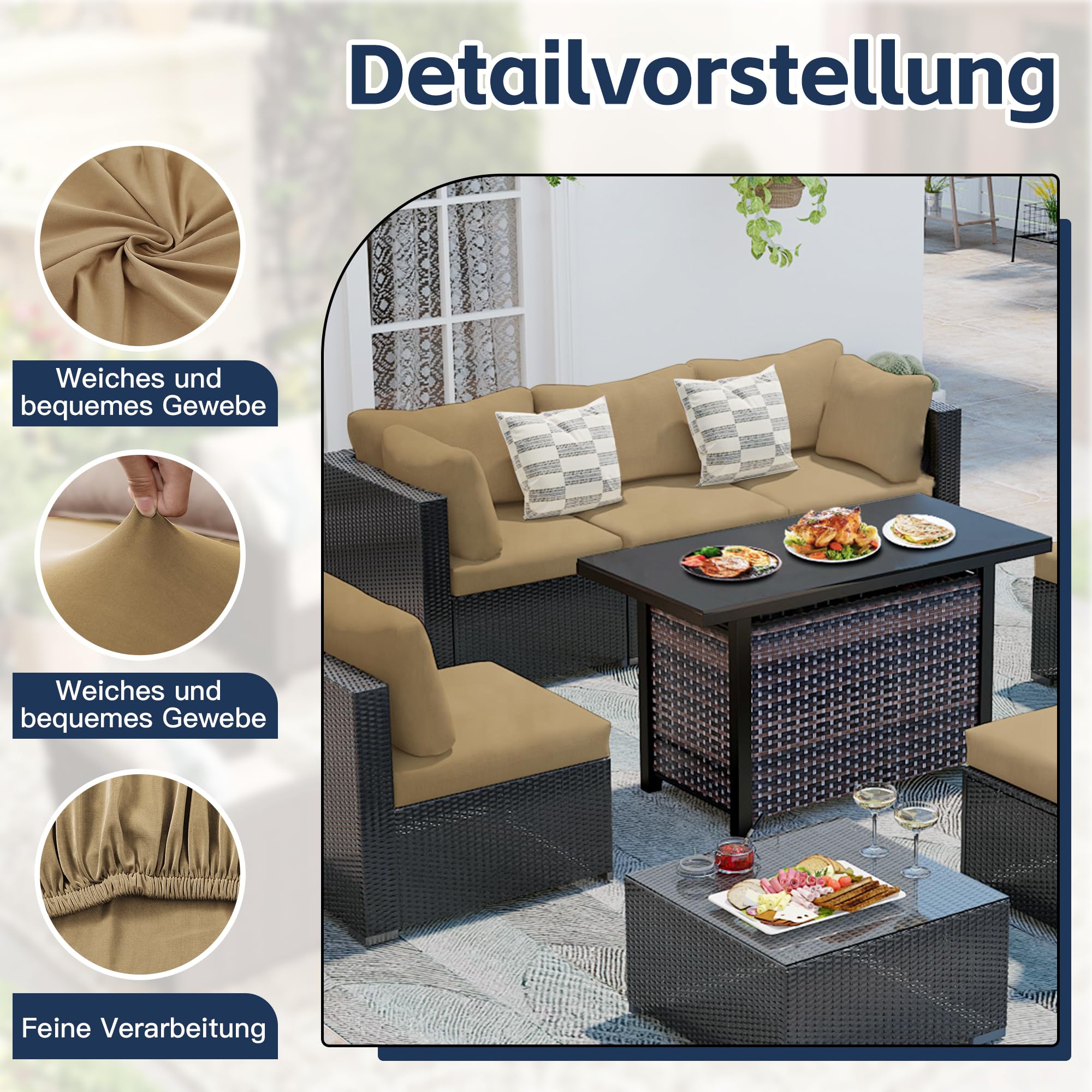 Patio-Kissenbezüge | Outdoor-Sofabezüge | Stretch-Sofakissenbezüge | Sofabezüge | Abnehmbar und maschinenwaschbar. (8, Khaki)