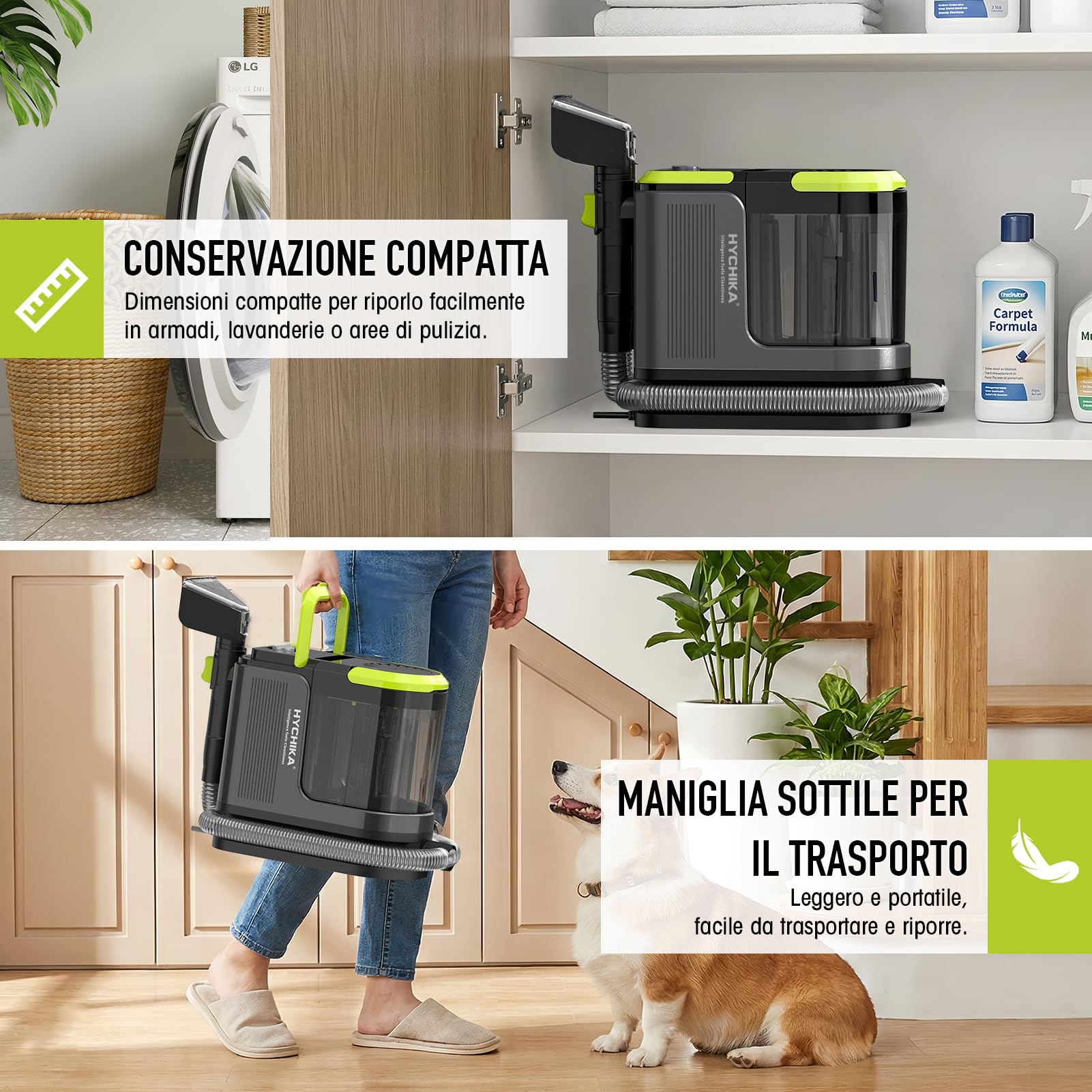 HYCHIKA - lavatappeti e divani lava e asciuga, lava tappezzeria,1.800 W | 17 kPa, lavatappeti pulitore per tappeti, tappezzeria, divano, auto